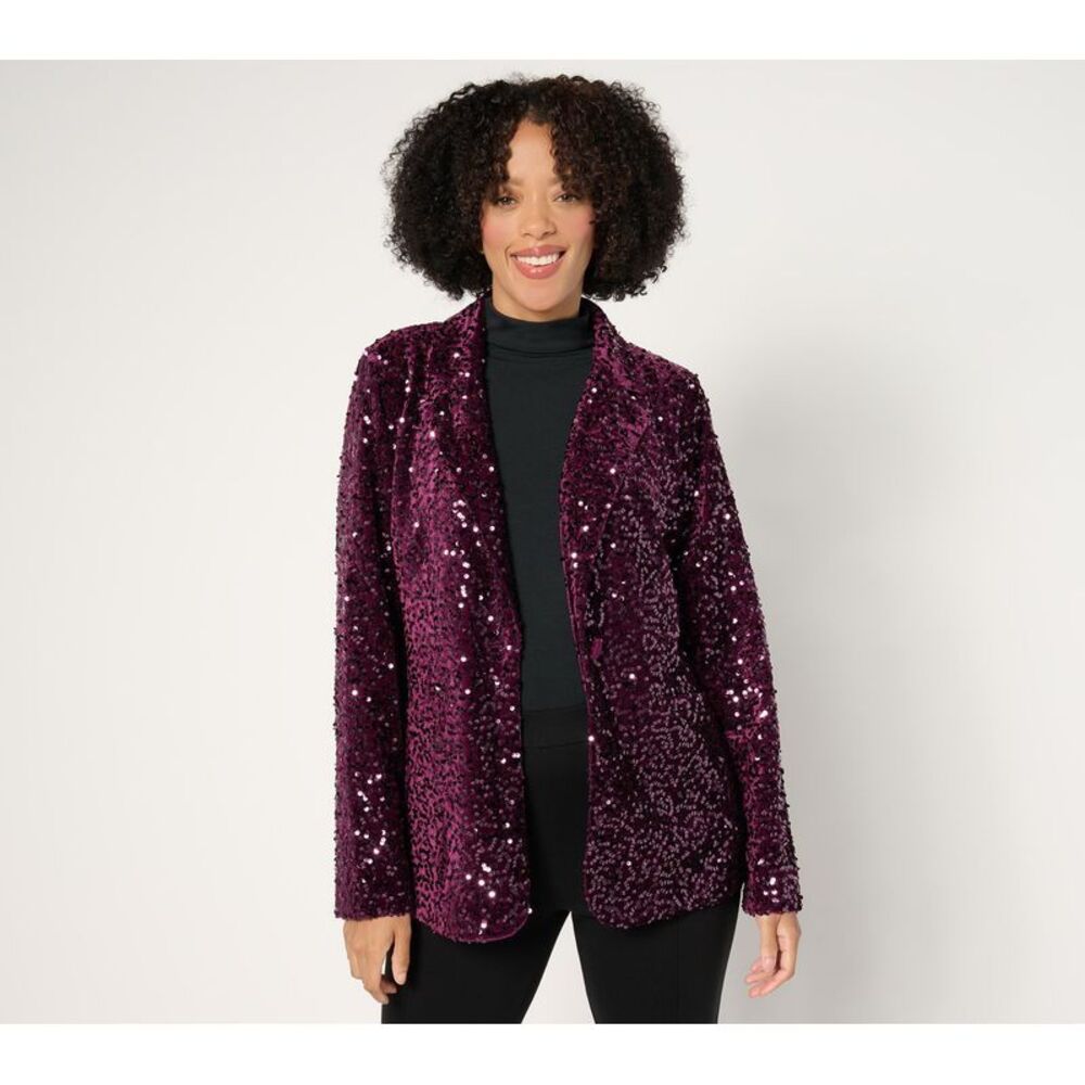 Joan Rivers Classics Collection Women's Plus Sz Jacket 1X Carpet Blk/Blue